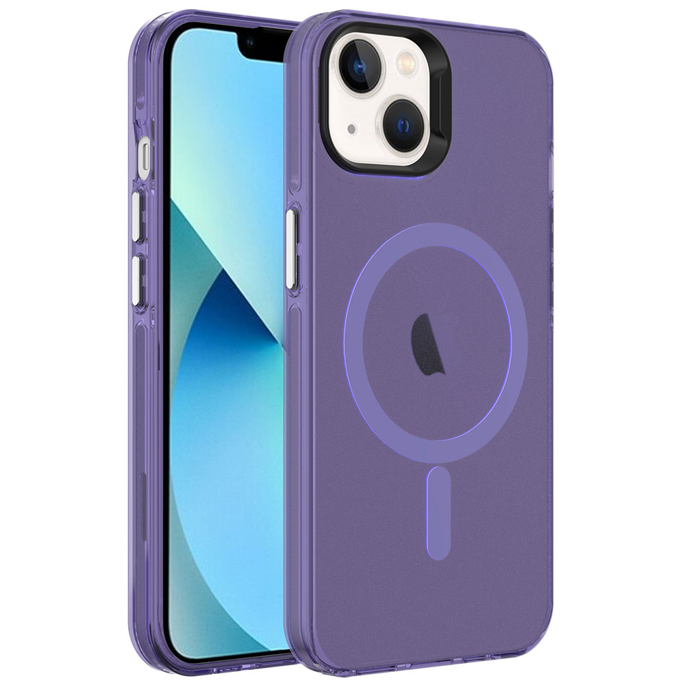 iPhone Uyumlu 13 Kılıf Zore M-safe Şarj Özellikli Buzlu Transparan C-Pro Sert Kapak-Derin mor