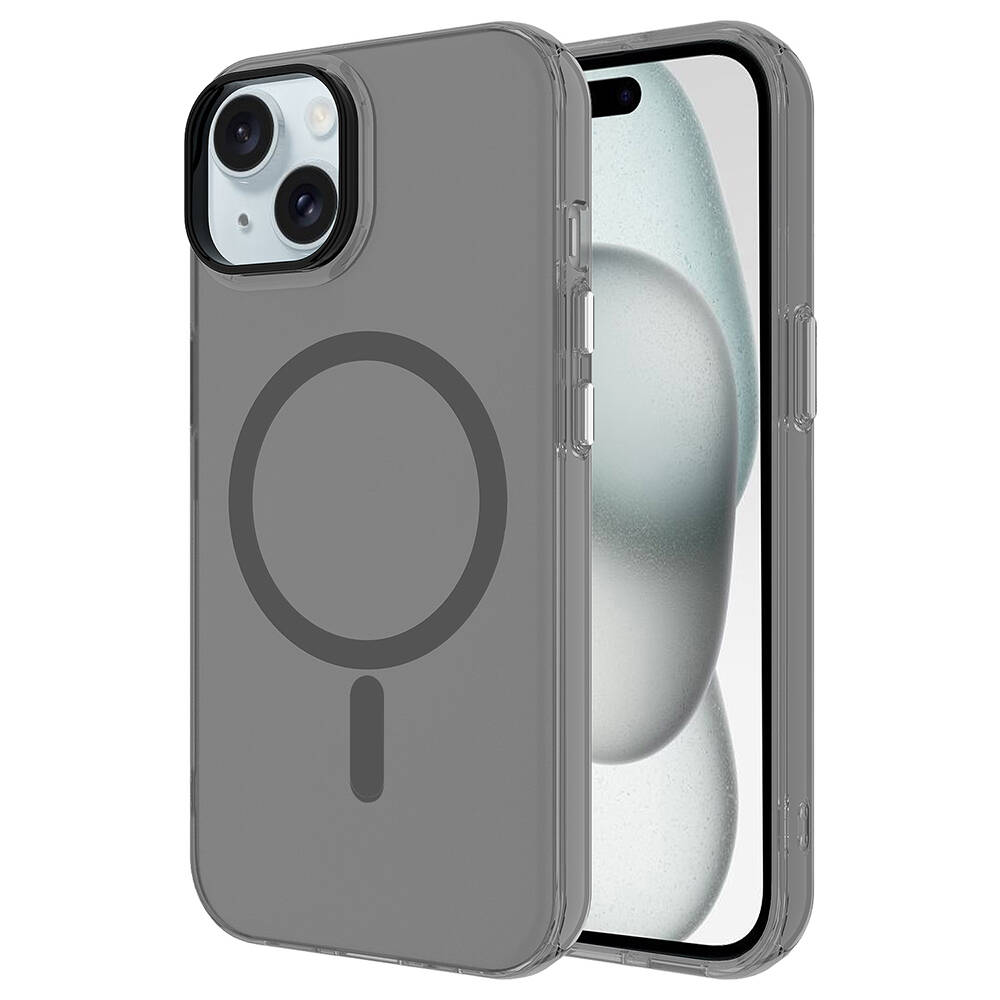 iPhone Uyumlu 13 Kılıf Zore M-safe Şarj Özellikli Buzlu Transparan C-Pro Sert Kapak-Koyu gri
