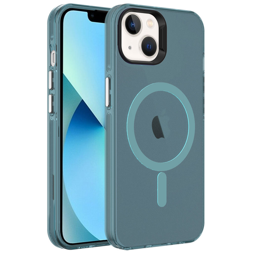 iPhone Uyumlu 13 Kılıf Zore M-safe Şarj Özellikli Buzlu Transparan C-Pro Sert Kapak-Yeşil