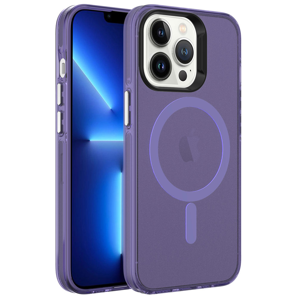 iPhone Uyumlu 13 Pro Max Kılıf Zore M-safe Şarj Özellikli Buzlu Transparan C-Pro Sert Kapak-Derin mor