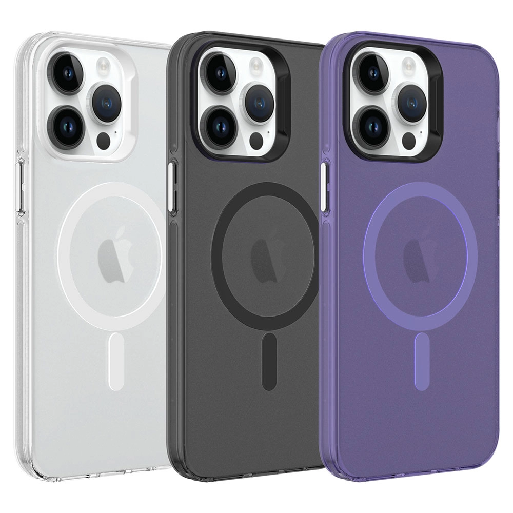 iPhone Uyumlu 14 Pro Kılıf Zore M-safe Şarj Özellikli Buzlu Transparan C-Pro Sert Kapak