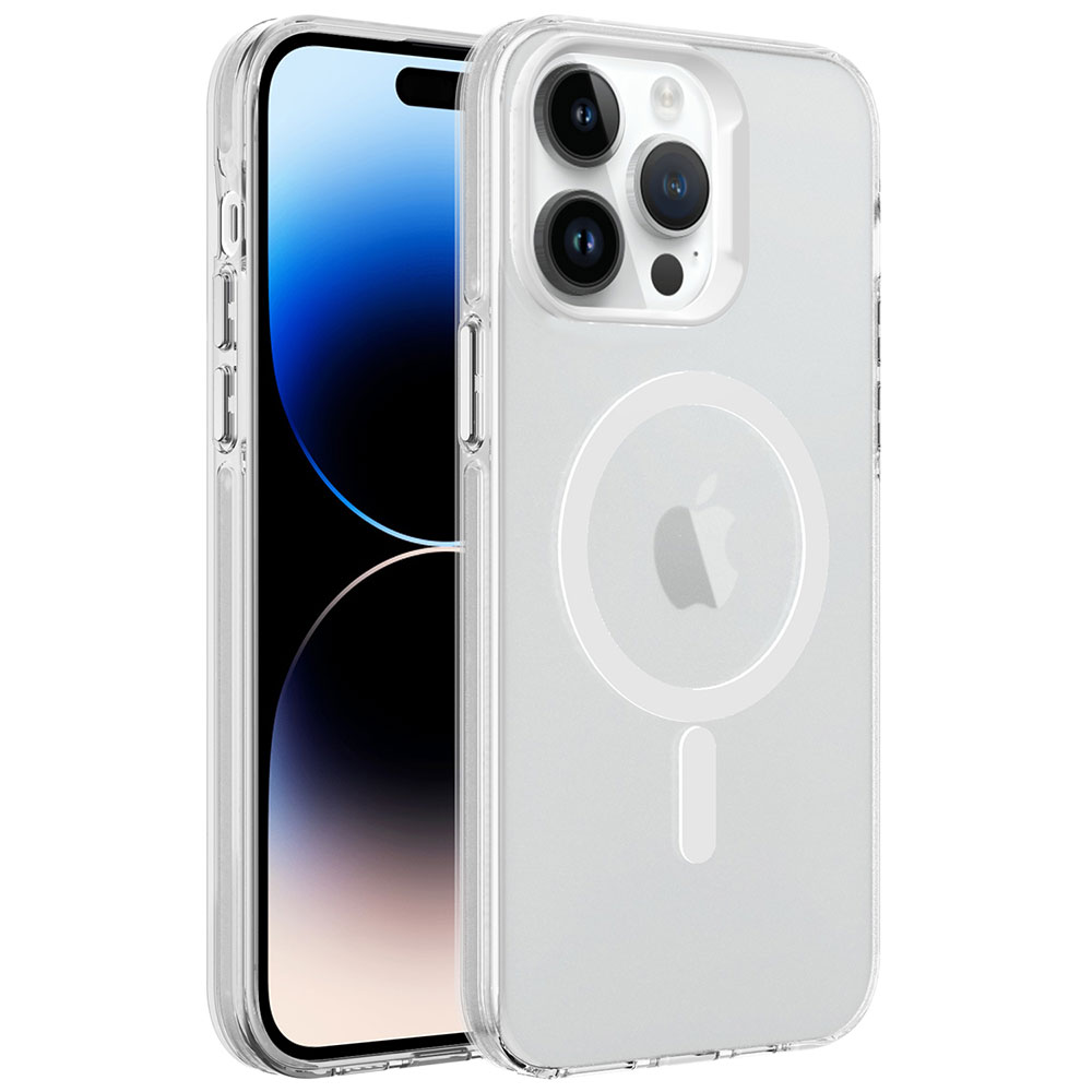iPhone Uyumlu 14 Pro Kılıf Zore M-safe Şarj Özellikli Buzlu Transparan C-Pro Sert Kapak