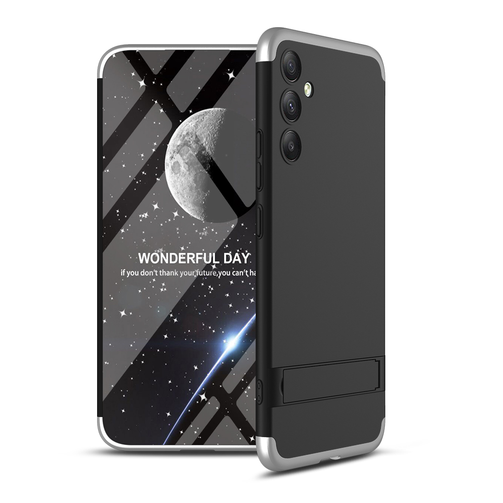 Galaxy Uyumlu A34 Kılıf Zore Kamera Korumalı Dikey Standlı Ays Kapak-Siyah-gri