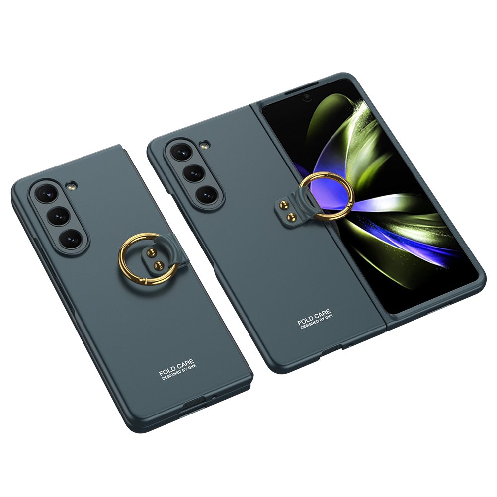 Galaxy Uyumlu Z Fold 5 Kılıf Zore Kıpta Yüzüklü Flip Sert Kapak-Koyu yeşil