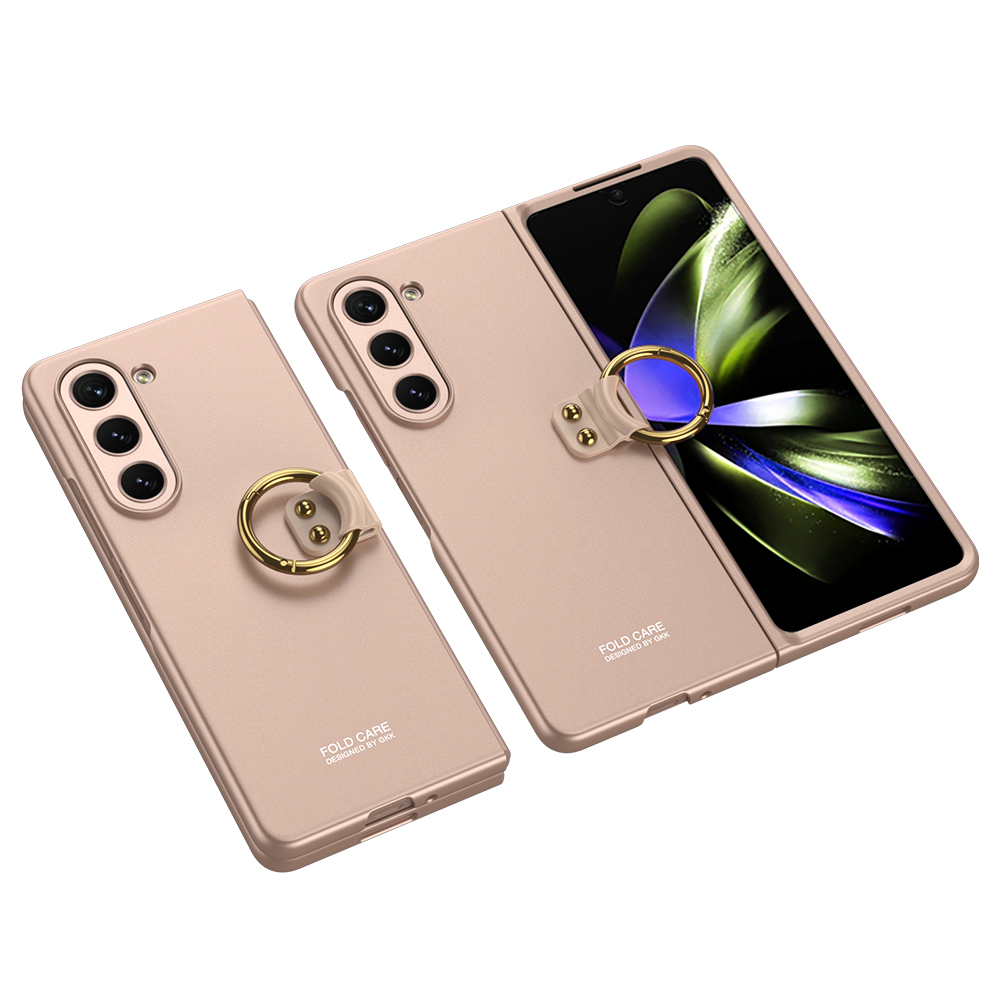 Galaxy Uyumlu Z Fold 5 Kılıf Zore Kıpta Yüzüklü Flip Sert Kapak-Rose gold