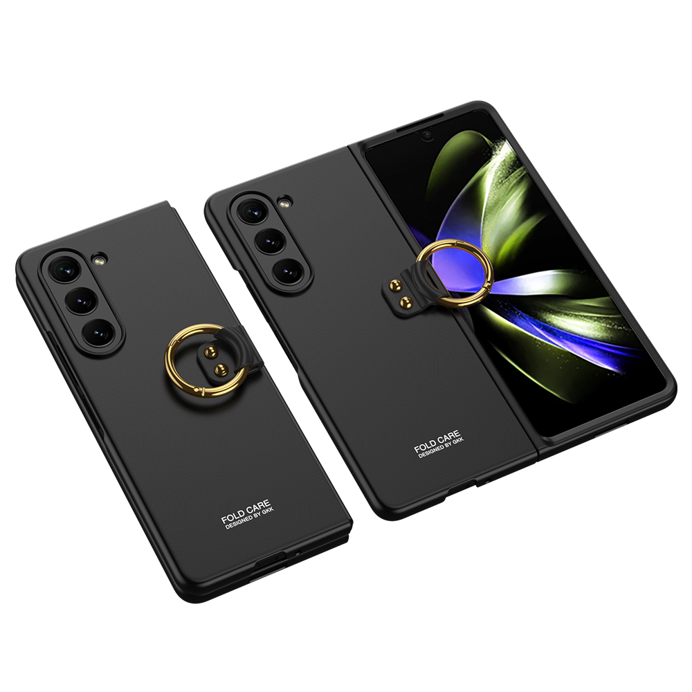 Galaxy Uyumlu Z Fold 5 Kılıf Zore Kıpta Yüzüklü Flip Sert Kapak-Siyah