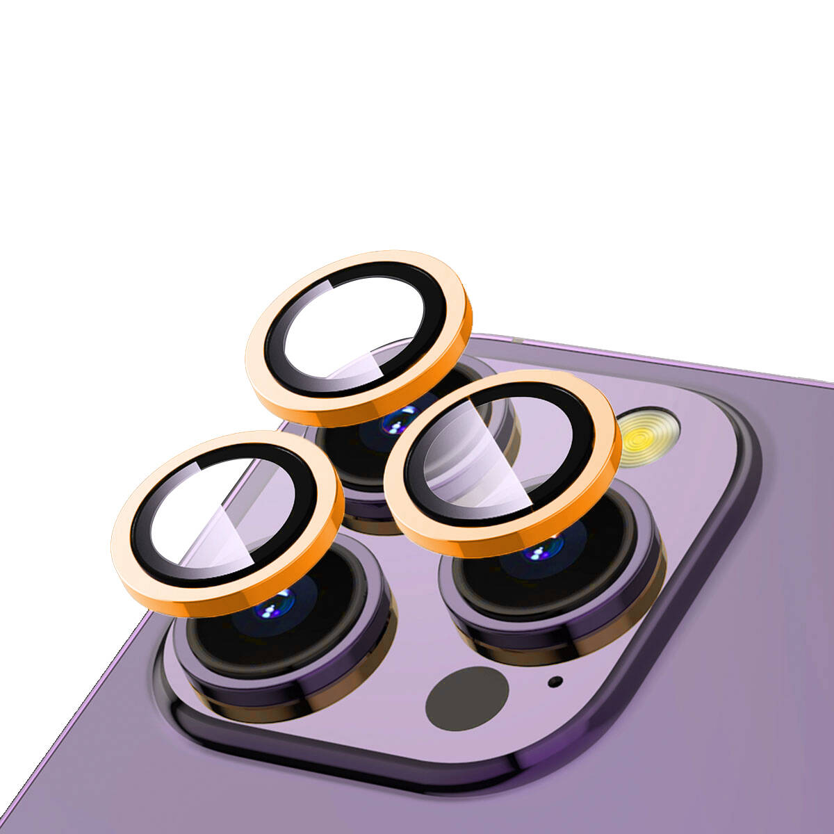 iPhone Uyumlu 14 Pro Zore CL-12 Premium Safir Parmak İzi Bırakmayan Anti-Reflective Kamera Lens Koruyucu-Turuncu