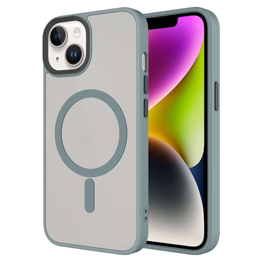iPhone Uyumlu 15 Kılıf Mat Arka Yüzey Wireless Şarj Özellikli Zore Flet M-safe Kapak-Titanyum