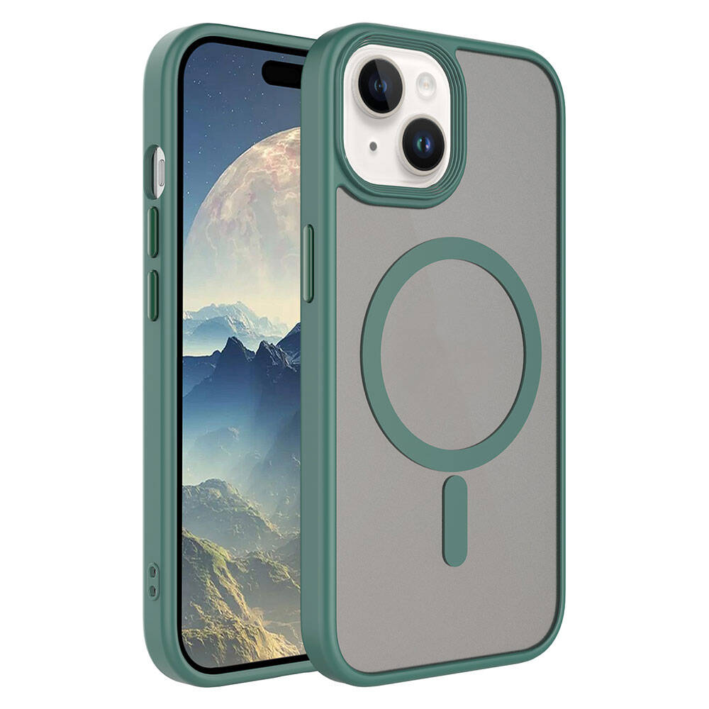 iPhone Uyumlu 15 Plus Kılıf Mat Arka Yüzey Wireless Şarj Özellikli Zore Flet M-safe Kapak