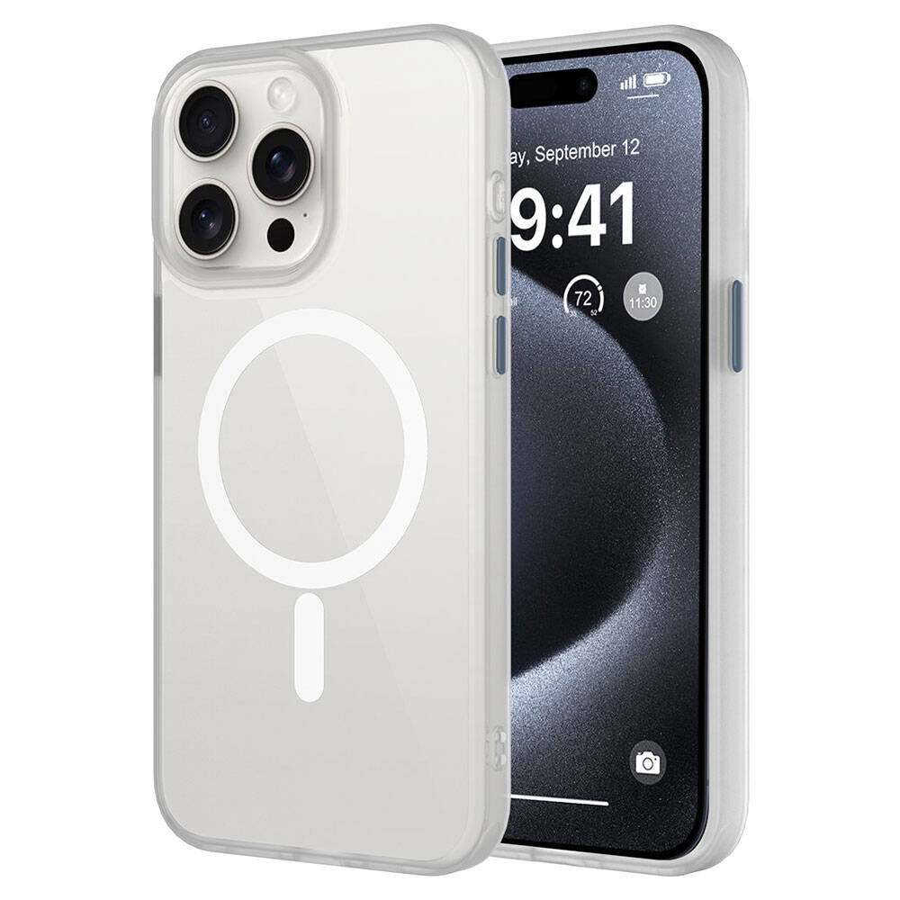 iPhone Uyumlu 15 Pro Max Kılıf Mat Arka Yüzey Wireless Şarj Özellikli Zore Flet M-safe Kapak-Beyaz