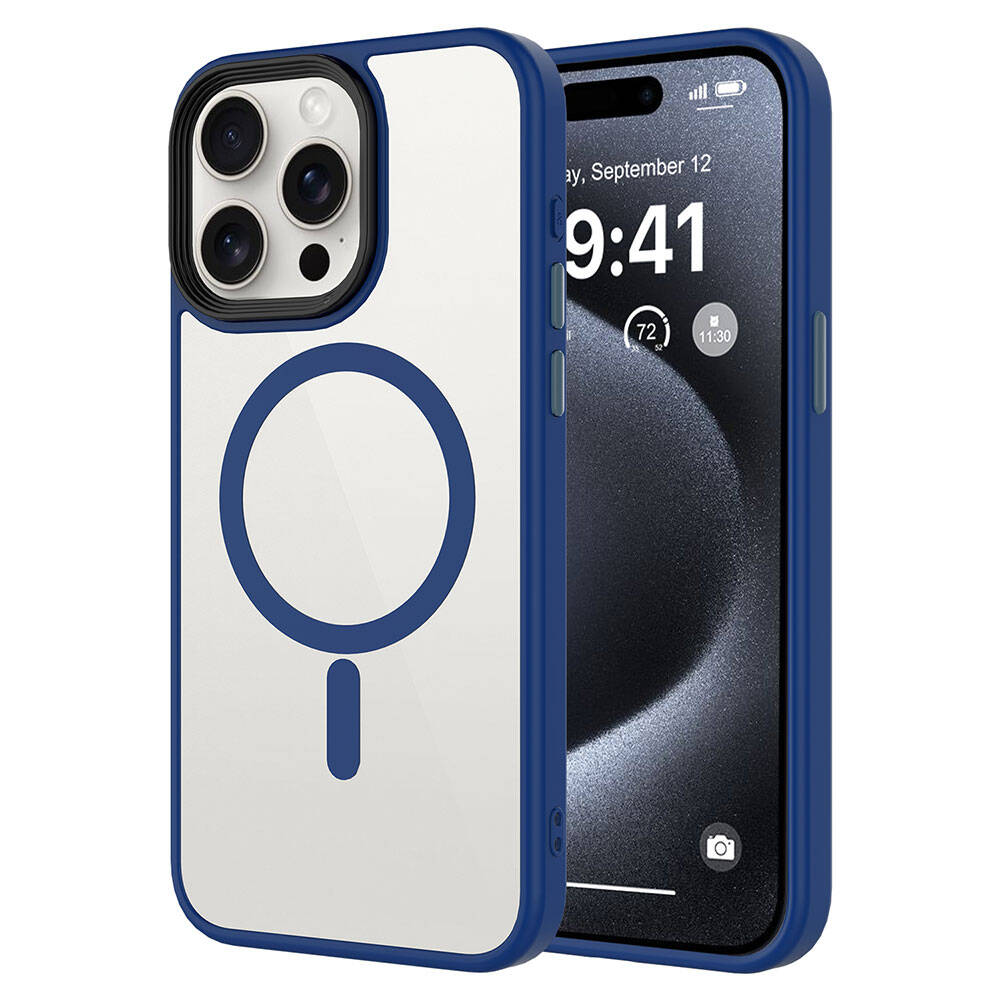 iPhone Uyumlu 15 Pro Max Kılıf Mat Arka Yüzey Wireless Şarj Özellikli Zore Flet M-safe Kapak-Midnight