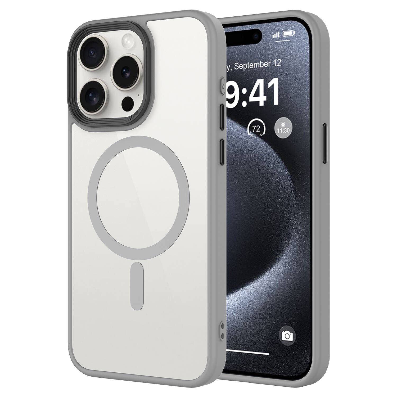 iPhone Uyumlu 15 Pro Max Kılıf Mat Arka Yüzey Wireless Şarj Özellikli Zore Flet M-safe Kapak-Titanyum