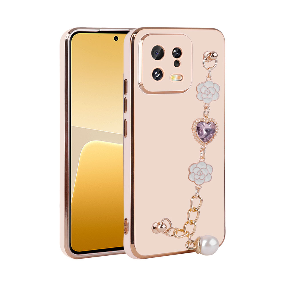 Xiaomi Uyumlu  Mi 13 Kılıf El Tutamaçlı Kamera Korumalı Zore Taka Silikon Kapak-Pembe