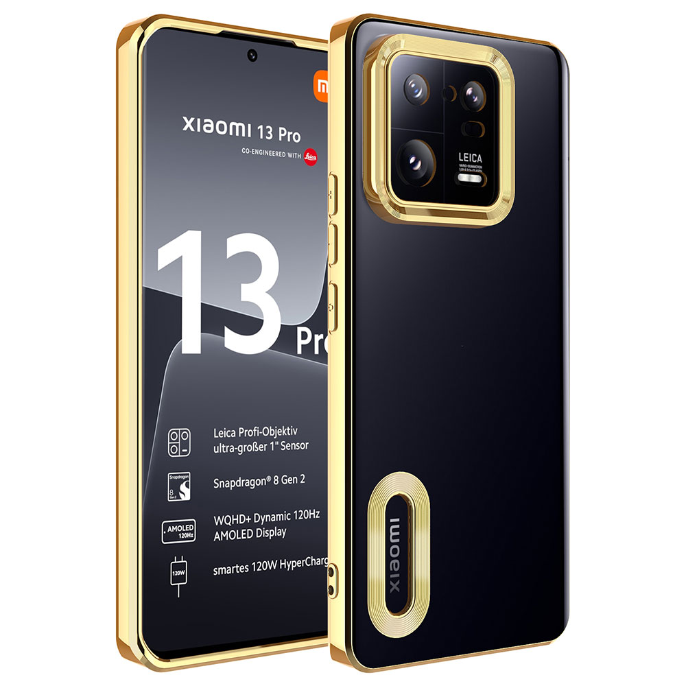 Xiaomi Uyumlu  Mi 13 Pro Kılıf Kamera Korumalı Logo Gösteren Zore Omega Kapak-Gold