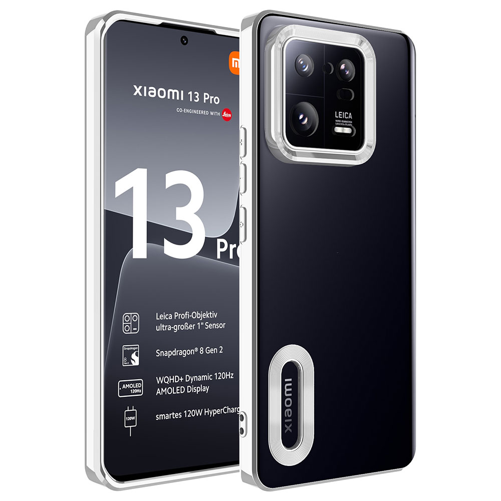 Xiaomi Uyumlu  Mi 13 Pro Kılıf Kamera Korumalı Logo Gösteren Zore Omega Kapak-Gümüş