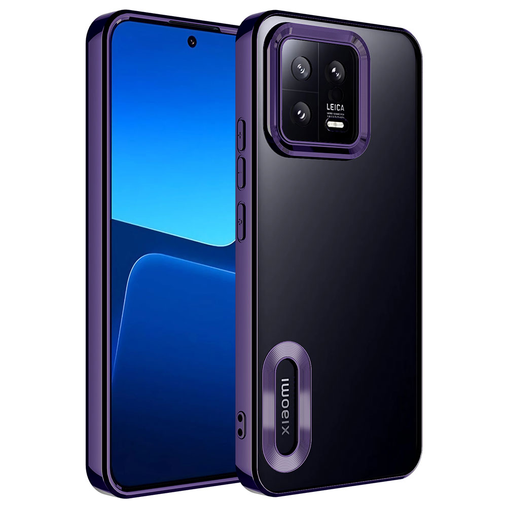 Xiaomi Uyumlu  Mi 13 Kılıf Kamera Korumalı Logo Gösteren Zore Omega Kapak-Derin mor