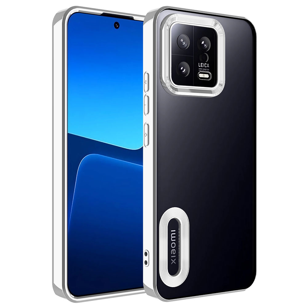 Xiaomi Uyumlu  Mi 13 Kılıf Kamera Korumalı Logo Gösteren Zore Omega Kapak-Gümüş