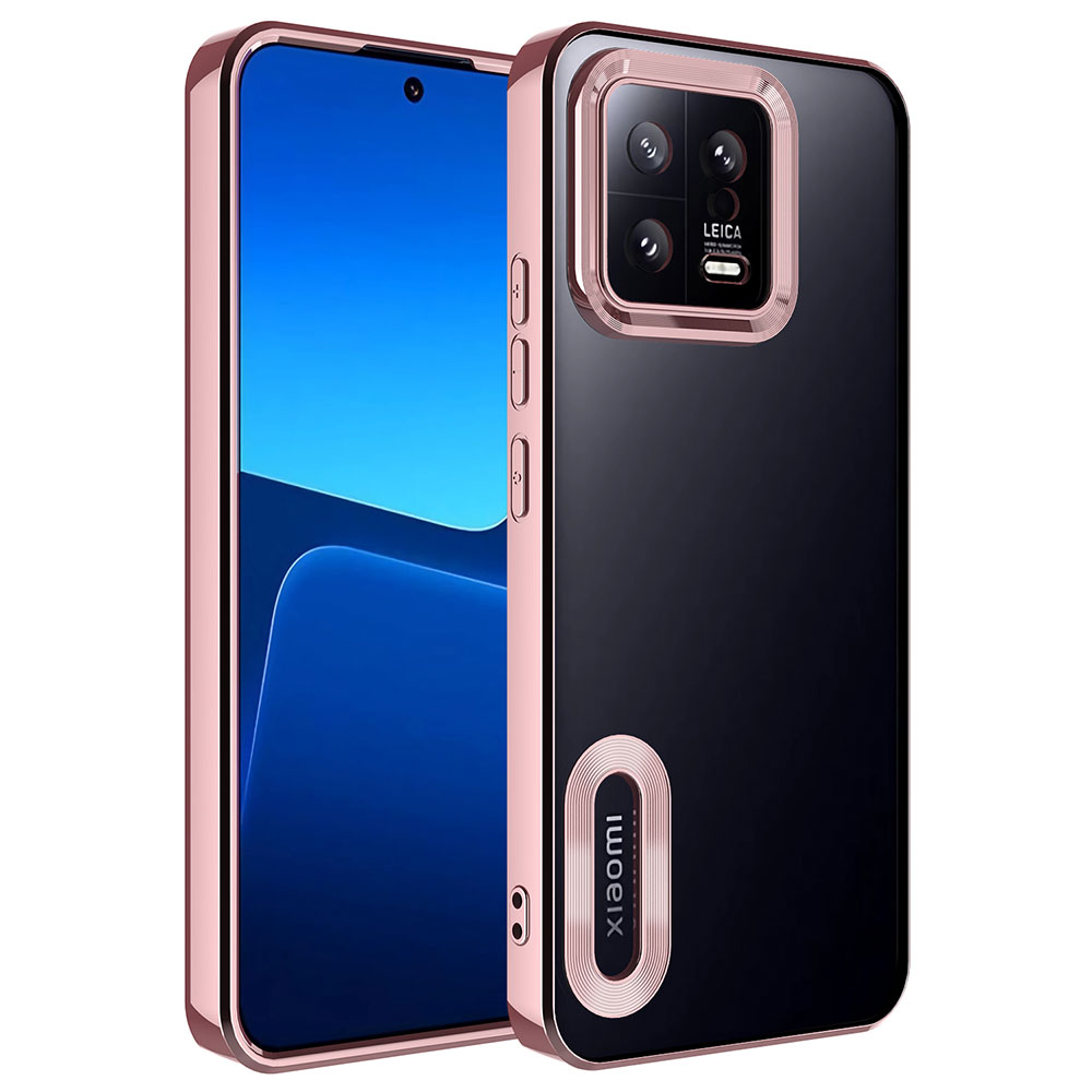 Xiaomi Uyumlu  Mi 13 Kılıf Kamera Korumalı Logo Gösteren Zore Omega Kapak-Rose gold