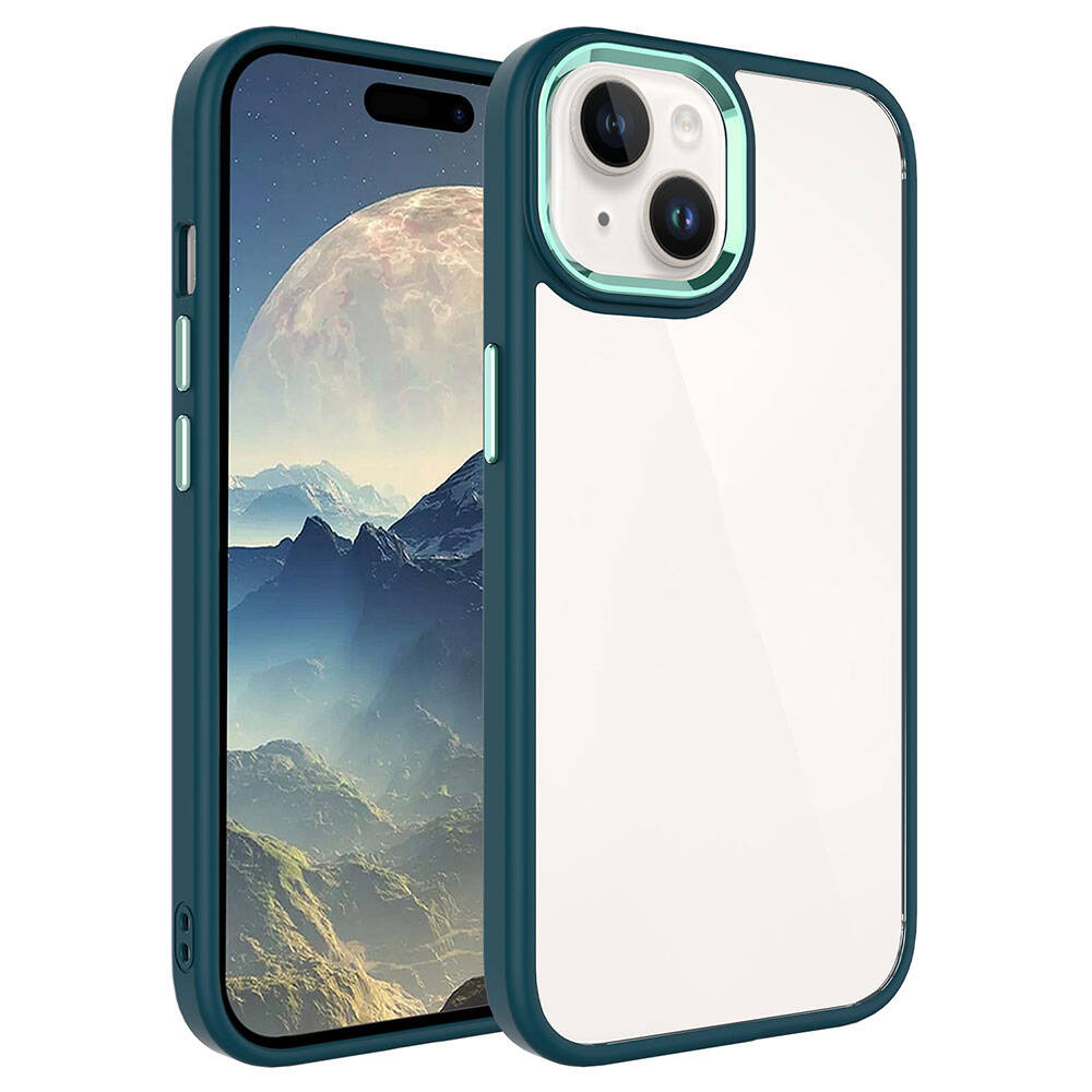 iPhone Uyumlu 15 Kılıf Zore Krom Kapak-Koyu yeşil