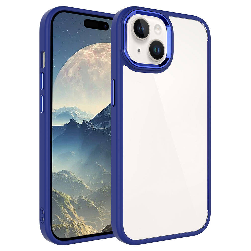 iPhone Uyumlu 15 Kılıf Zore Krom Kapak-Lacivert