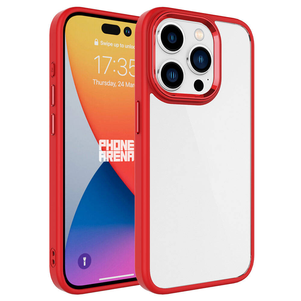 iPhone Uyumlu 15 Pro Max Kılıf Zore Krom Kapak-Kırmızı
