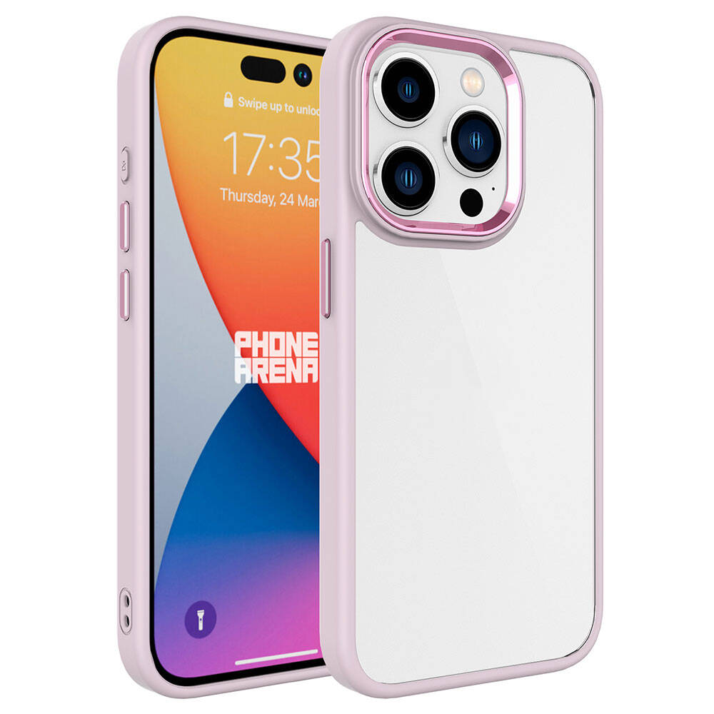 iPhone Uyumlu 15 Pro Max Kılıf Zore Krom Kapak-Pembe açık