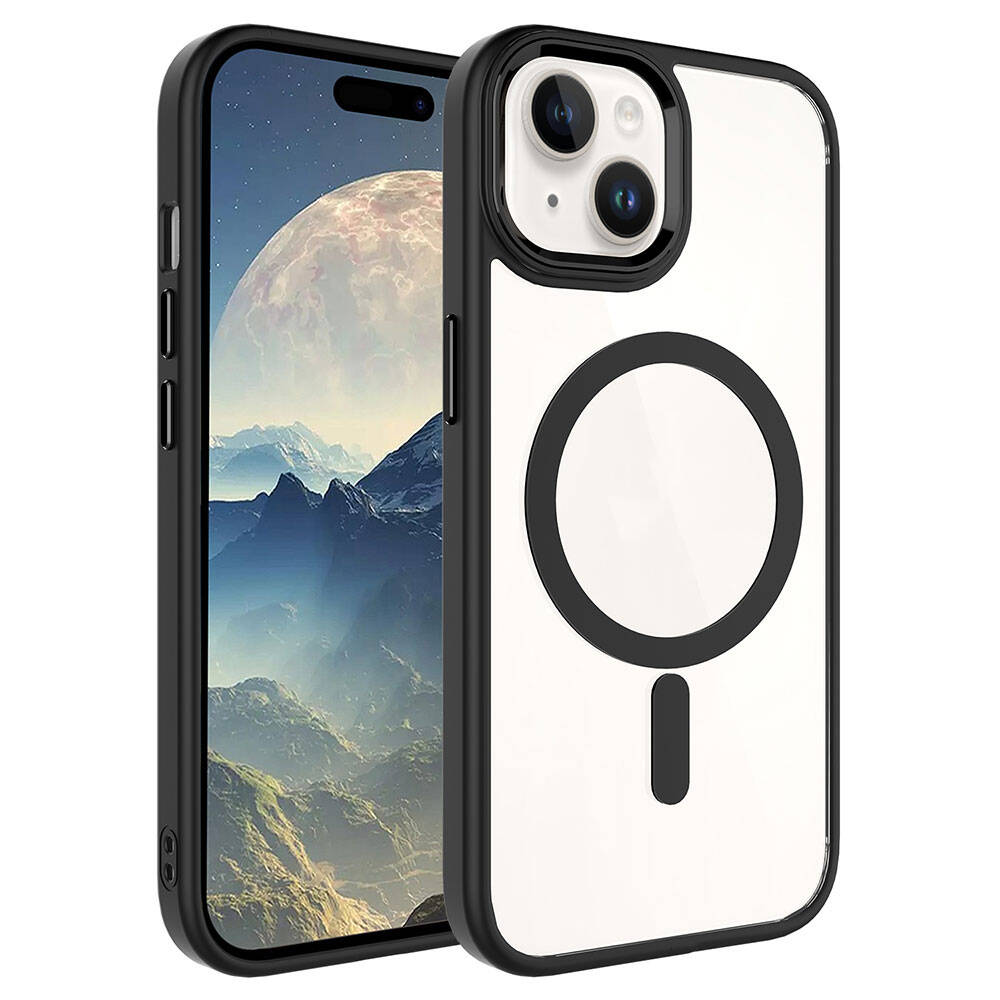 iPhone Uyumlu 15 Kılıf Wireless Şarj Özellikli Zore Krom M-safe Silikon Kapak