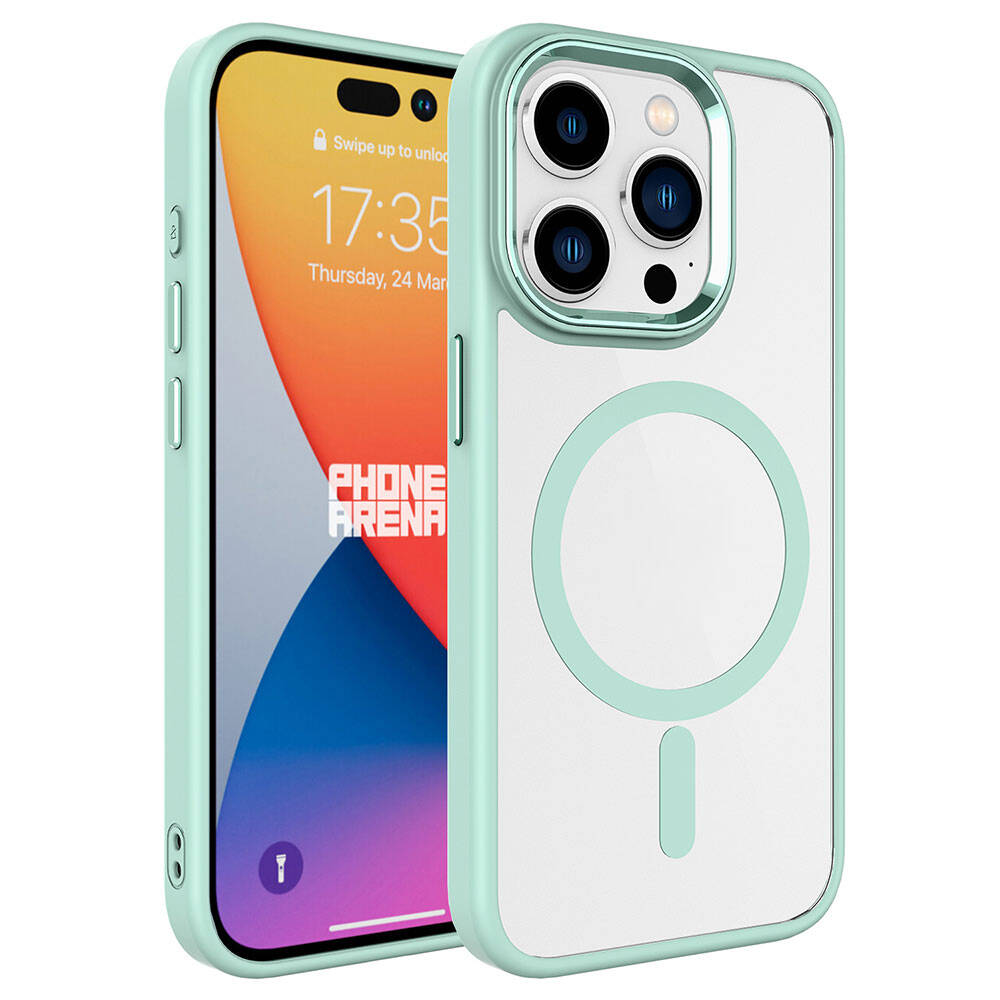 iPhone Uyumlu 15 Pro Max Kılıf Wireless Şarj Özellikli Zore Krom M-safe Silikon Kapak-Yeşil