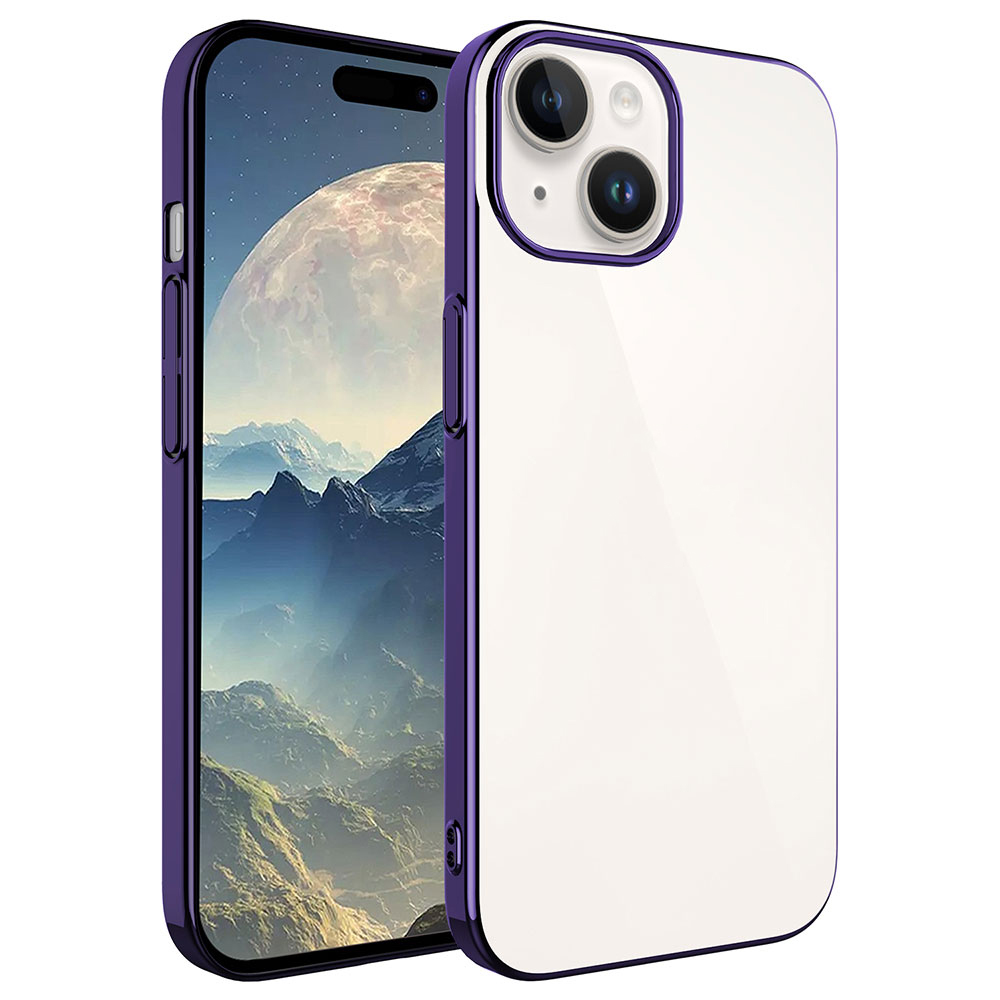 iPhone Uyumlu 15 Kılıf Sert PC Renkli Çerçeveli Zore Riksos Kapak-Derin mor