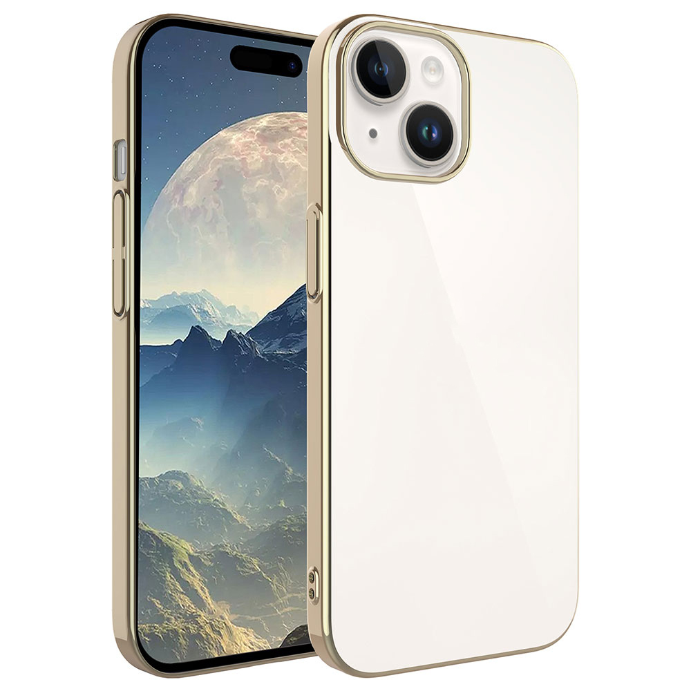 iPhone Uyumlu 15 Kılıf Sert PC Renkli Çerçeveli Zore Riksos Kapak-Gold