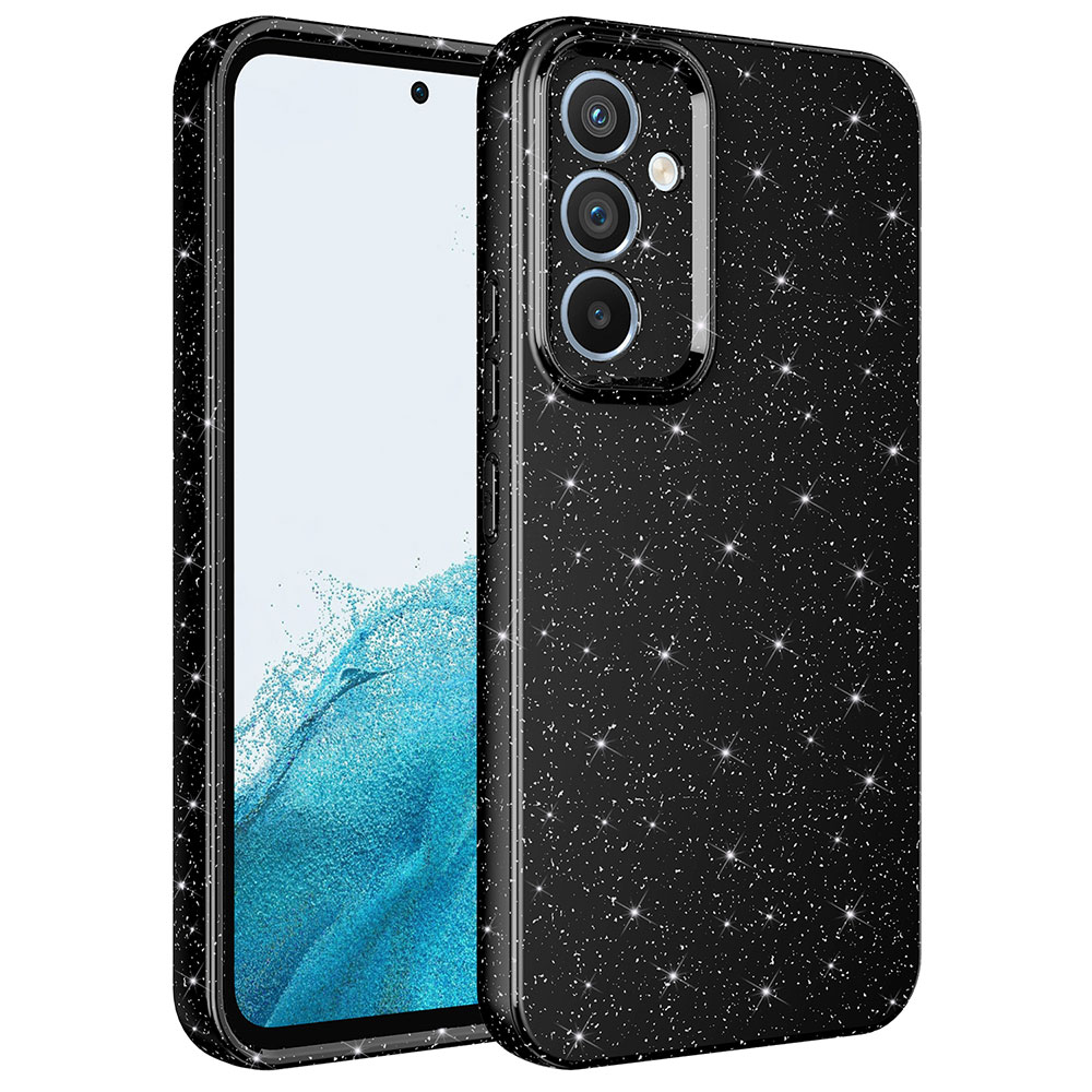 Galaxy Uyumlu A14 Kılıf Kamera Korumalı Simli Lüks Zore Koton Kapak-Siyah