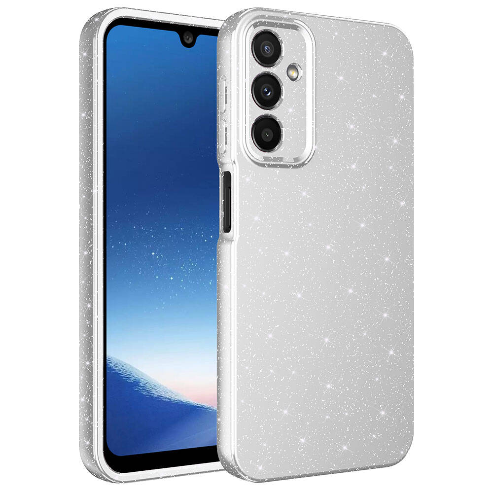 Galaxy Uyumlu A24 Kılıf Kamera Korumalı Simli Lüks Zore Koton Kapak-Gümüş