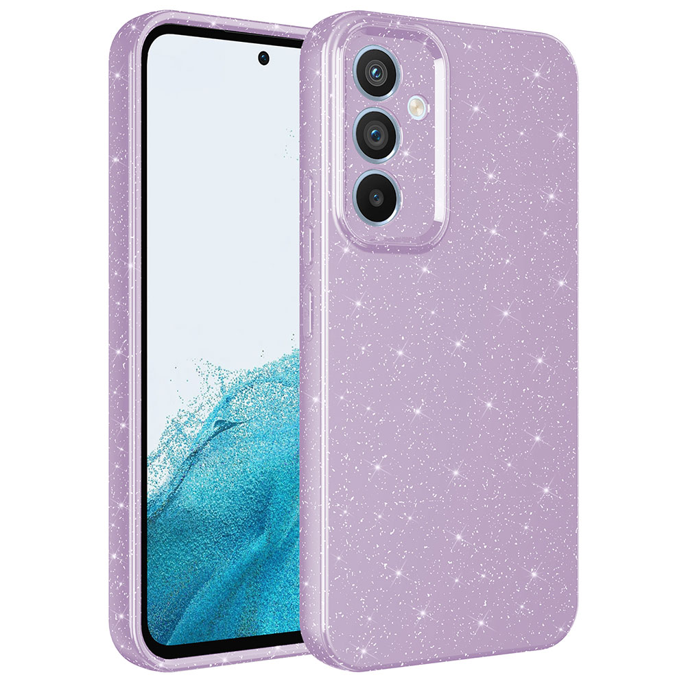 Galaxy Uyumlu A34 Kılıf Kamera Korumalı Simli Lüks Zore Koton Kapak-Lila