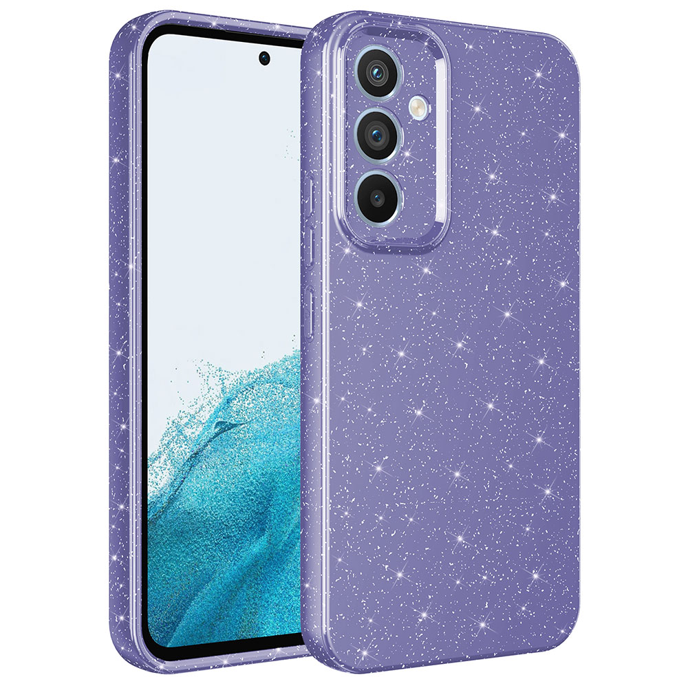 Galaxy Uyumlu A34 Kılıf Kamera Korumalı Simli Lüks Zore Koton Kapak-Mor