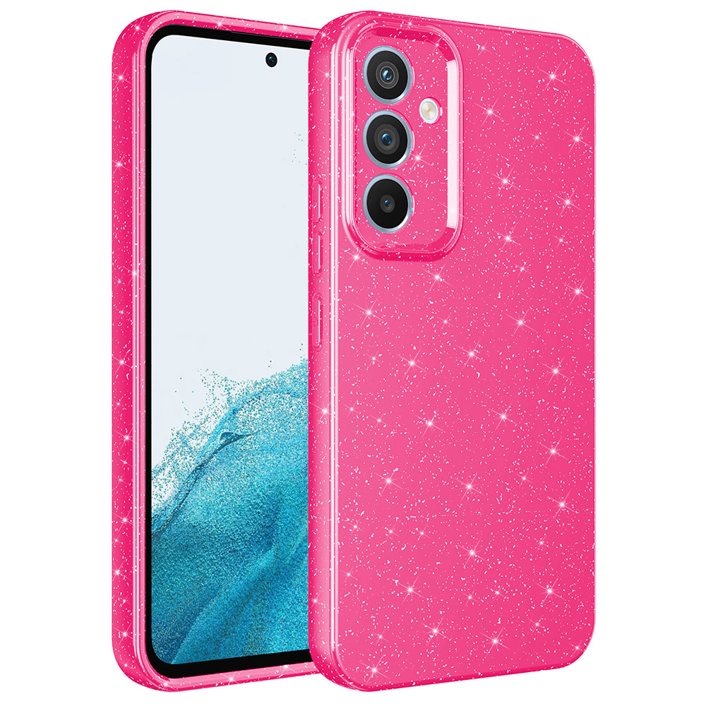Galaxy Uyumlu A34 Kılıf Kamera Korumalı Simli Lüks Zore Koton Kapak-Pembe koyu