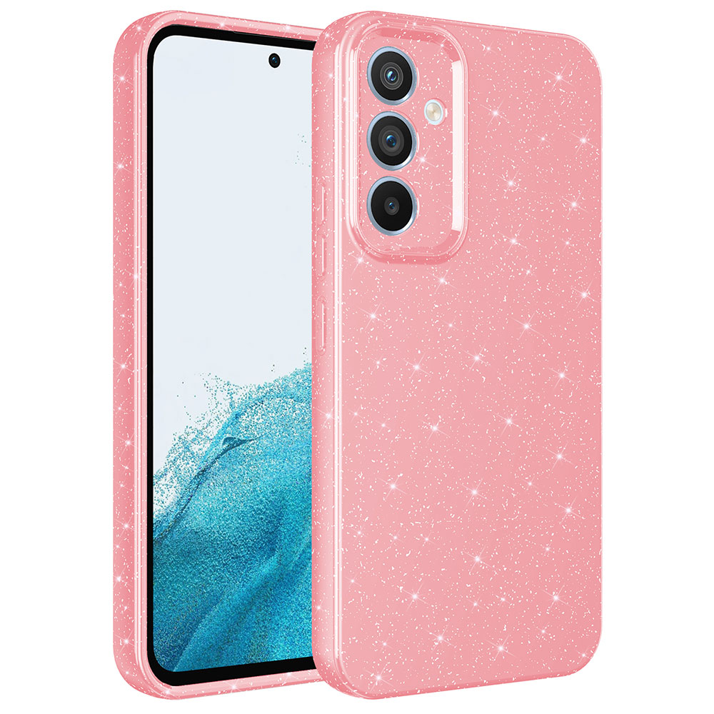 Galaxy Uyumlu A34 Kılıf Kamera Korumalı Simli Lüks Zore Koton Kapak-Pembe