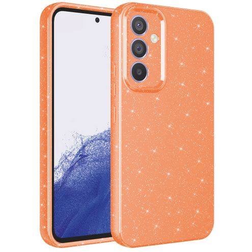 Galaxy Uyumlu A34 Kılıf Kamera Korumalı Simli Lüks Zore Koton Kapak-Turuncu