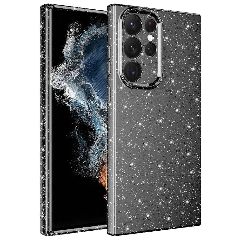 Galaxy Uyumlu S22 Ultra Kılıf Kamera Korumalı Simli Lüks Zore Koton Kapak-Gri