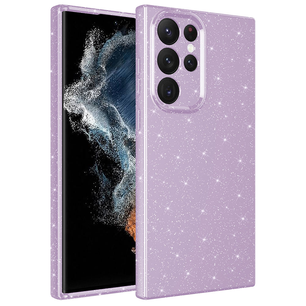 Galaxy Uyumlu S22 Ultra Kılıf Kamera Korumalı Simli Lüks Zore Koton Kapak-Lila