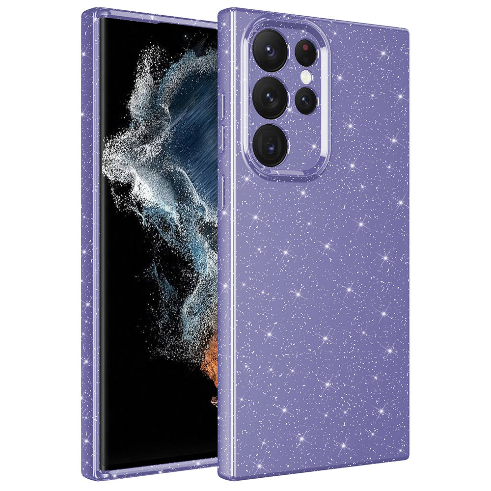 Galaxy Uyumlu S22 Ultra Kılıf Kamera Korumalı Simli Lüks Zore Koton Kapak-Mor