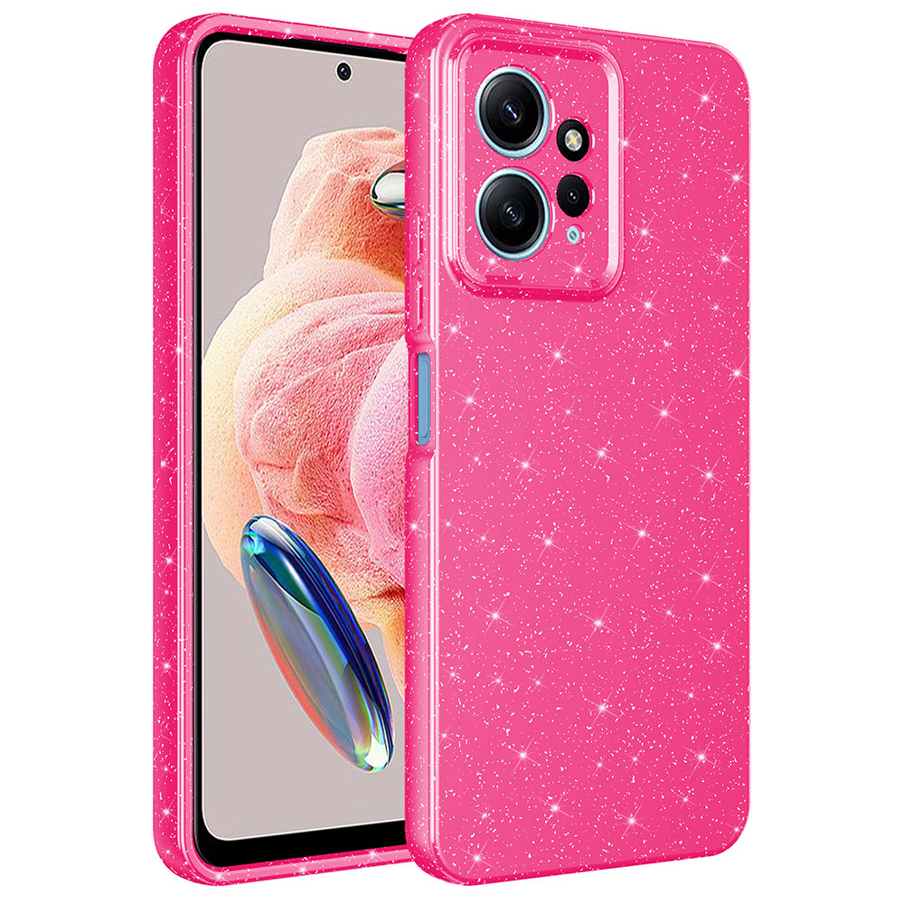 Xiaomi Uyumlu  Redmi Note 12 4G Kılıf Kamera Korumalı Simli Lüks Zore Koton Kapak-Pembe koyu