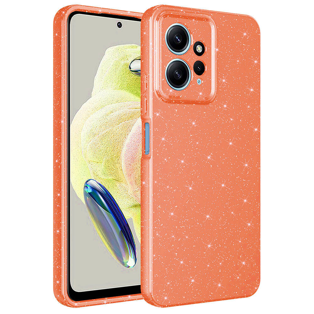 Xiaomi Uyumlu  Redmi Note 12 4G Kılıf Kamera Korumalı Simli Lüks Zore Koton Kapak-Turuncu