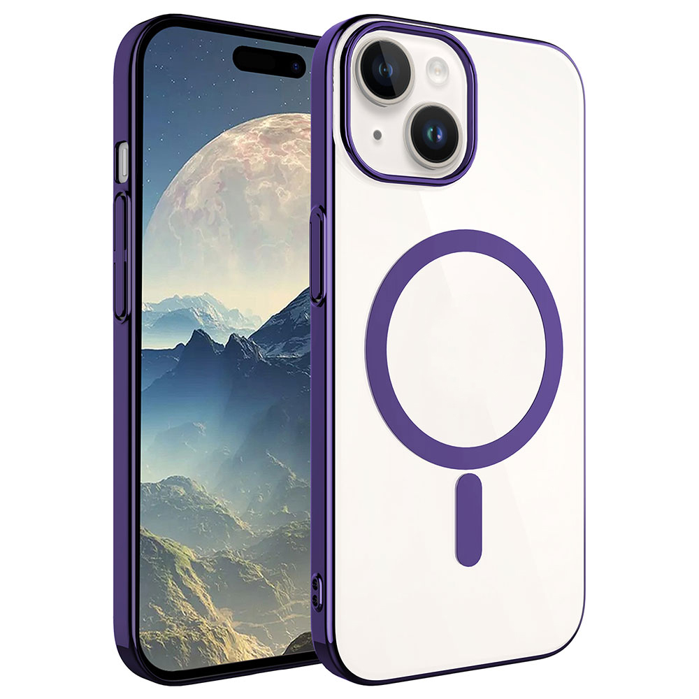 iPhone Uyumlu 15 Kılıf Zore Wireless Şarj Özellikli Pixel M-safe Kapak-Derin mor