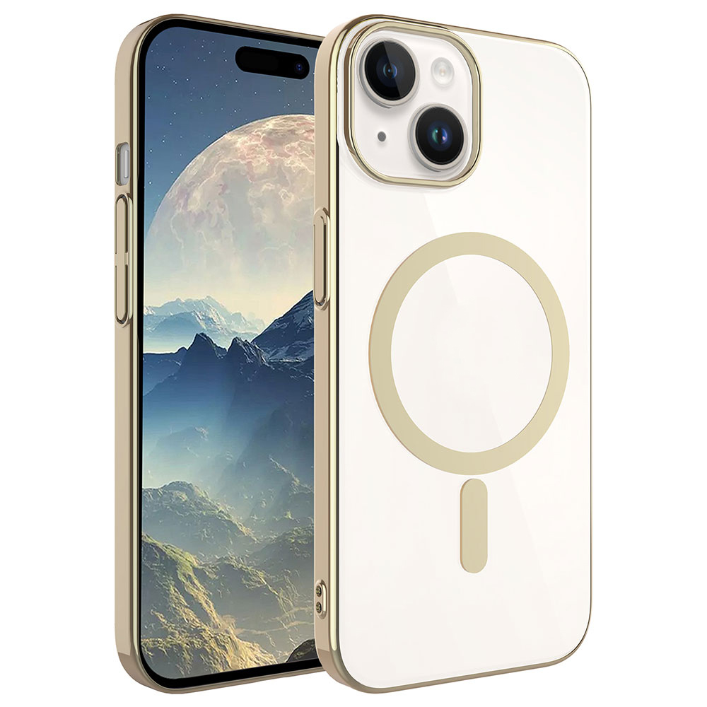iPhone Uyumlu 15 Kılıf Zore Wireless Şarj Özellikli Pixel M-safe Kapak-Gold