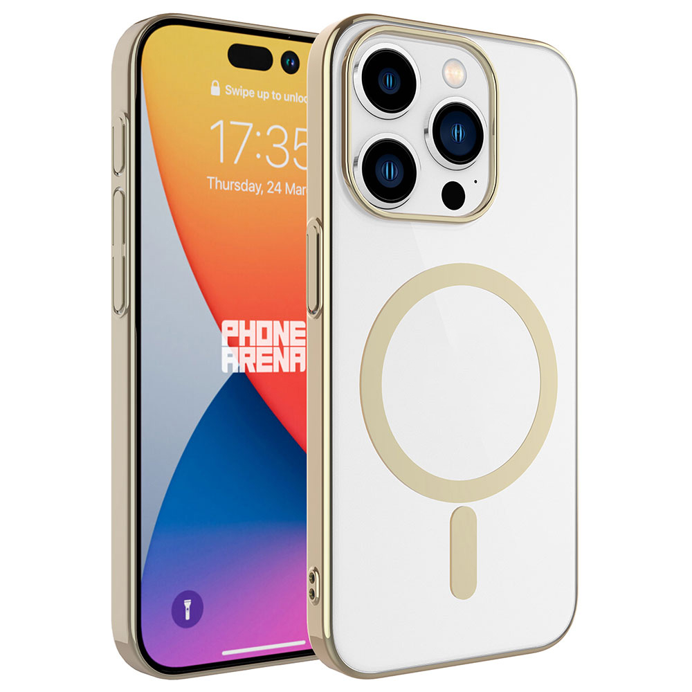 iPhone Uyumlu 15 Pro Max Kılıf Zore Wireless Şarj Özellikli Pixel M-safe Kapak-Gold