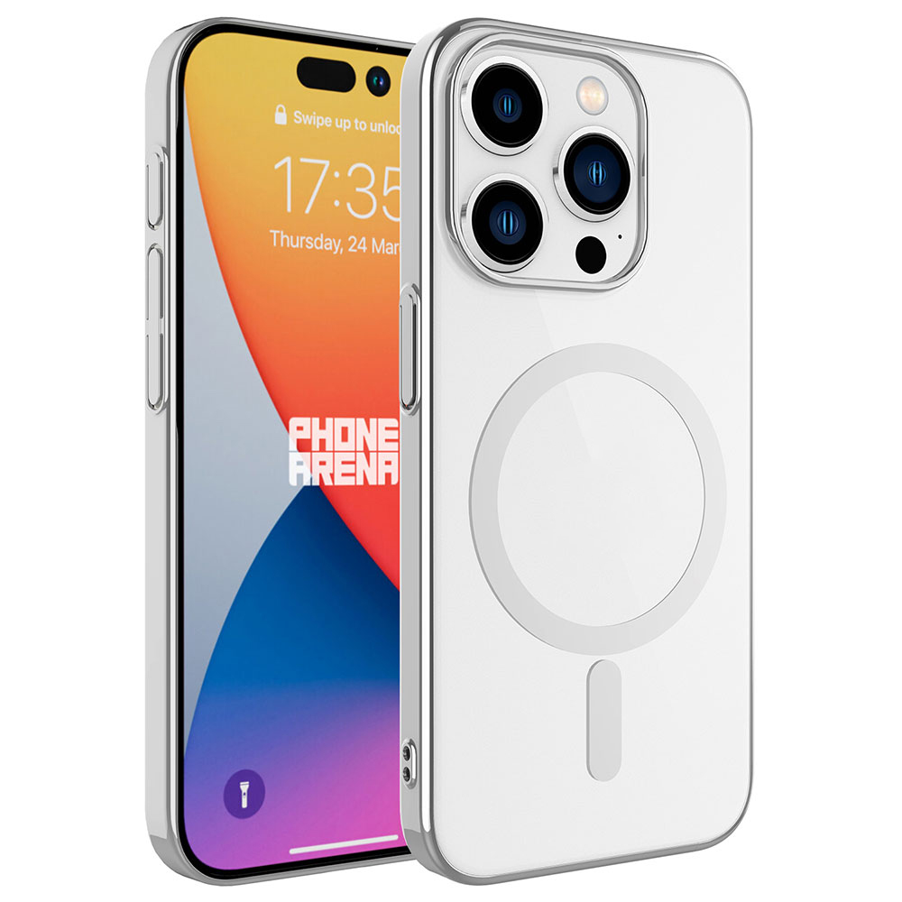 iPhone Uyumlu 15 Pro Max Kılıf Zore Wireless Şarj Özellikli Pixel M-safe Kapak-Gümüş