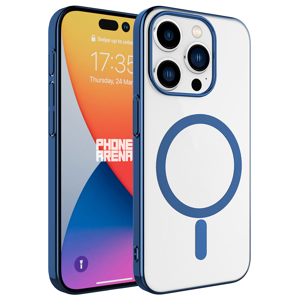 iPhone Uyumlu 15 Pro Max Kılıf Zore Wireless Şarj Özellikli Pixel M-safe Kapak-Mavi