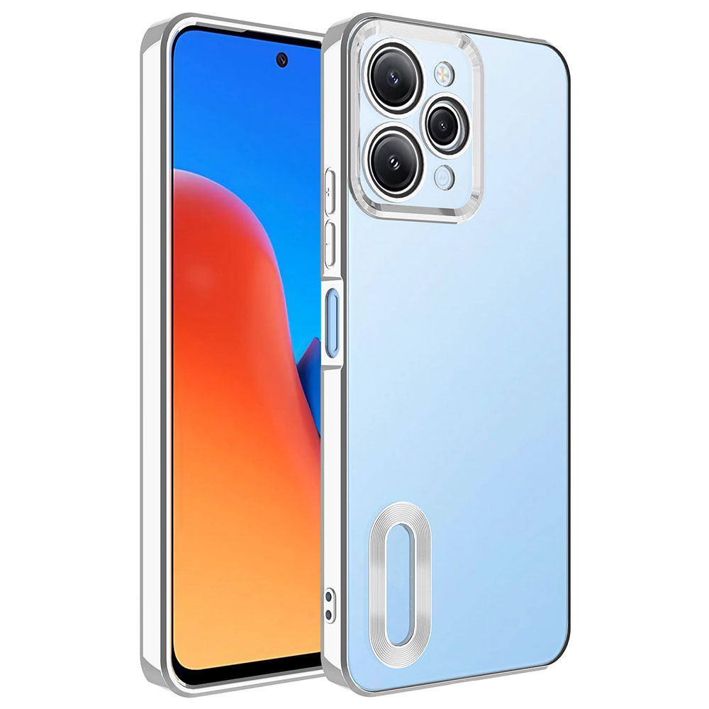 Xiaomi Uyumlu  Redmi 12 Kılıf Kamera Korumalı Logo Gösteren Zore Omega Kapak-Gümüş