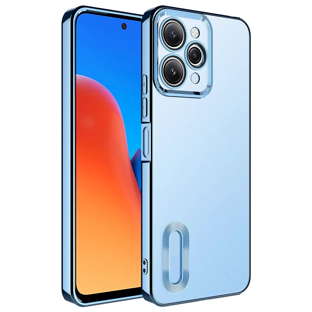 Xiaomi Uyumlu  Redmi 12 Kılıf Kamera Korumalı Logo Gösteren Zore Omega Kapak-Sierra mavi