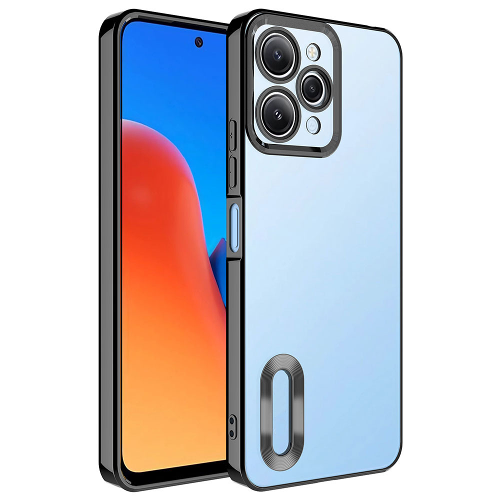 Xiaomi Uyumlu  Redmi 12 Kılıf Kamera Korumalı Logo Gösteren Zore Omega Kapak-Siyah